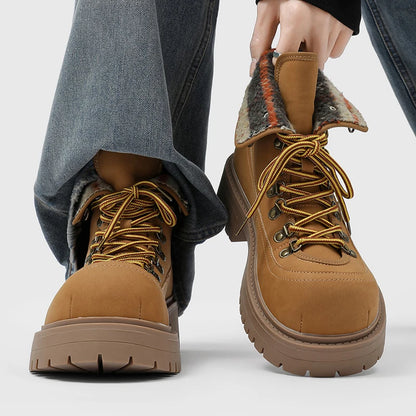 Men High Cut Thick Soled Motorcycle Boots with Trendy Round Toe Straps Comfortable Classic Business Leisure Commuting Men Boots