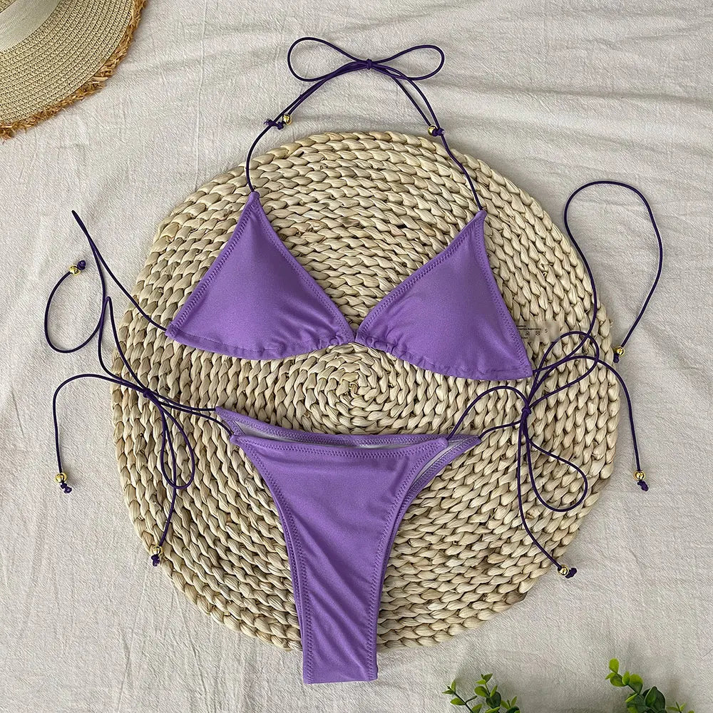 Bathing Suit Women Micro Bikini Sexy Swimsuit Female Swimwear Solid Mini Bikini Set Brazilian Biquini Swimming Suits Beachwear