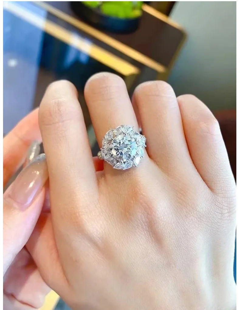 Women's PT950 Platinum Bouquet Moissanite Ring 3CT 3D Flower Head Vine Twist Band Engagement Anniversary Eternal Gift Band