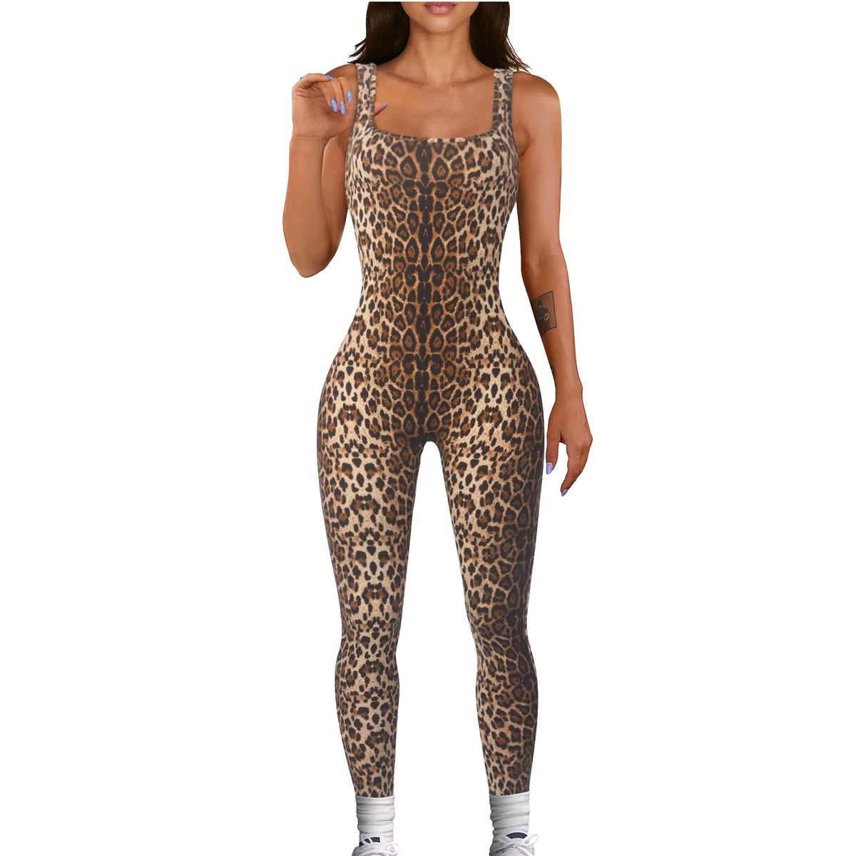 Wmstar Women Printed Sleeveless Bodysuit Threaded Square Neck Open Back Hip Lifting Slim Fit Jumpsuit Wholesale Dropshipping