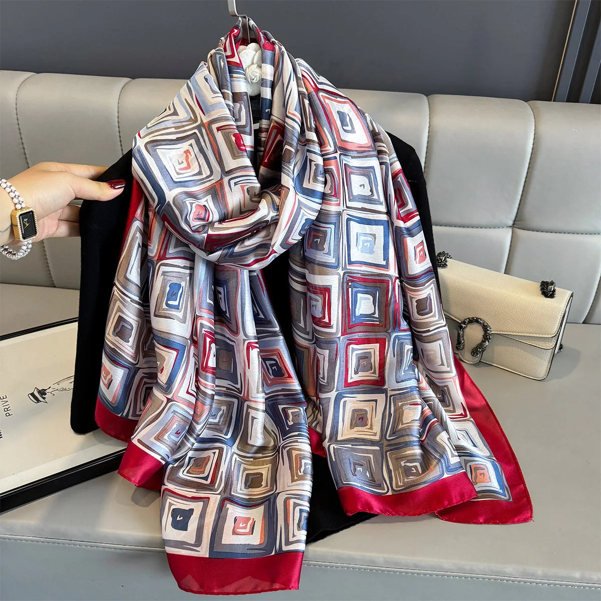 180*90cm Large Silk Satin Scarf Women Fashion Printed Scarf Spring And Summer Styles New Shawl Wrap Female Hand 2025 NEW