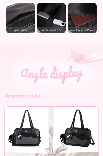 TINYAT PU Y2K Ita Bag Tote Lolita Girl Clear Window Display Message Bag Large Capacity Daily Commuting Handbag for Women School