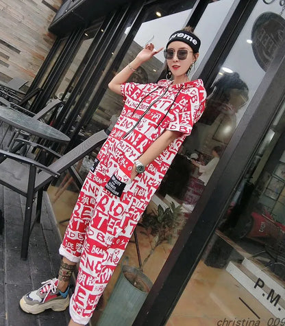 New Women Cartoon Graffiti Printing One Piece Overalls Mandarin Collar Short Sleeve Jumpsuit Hip Hop Design Rompers Baggy Pants