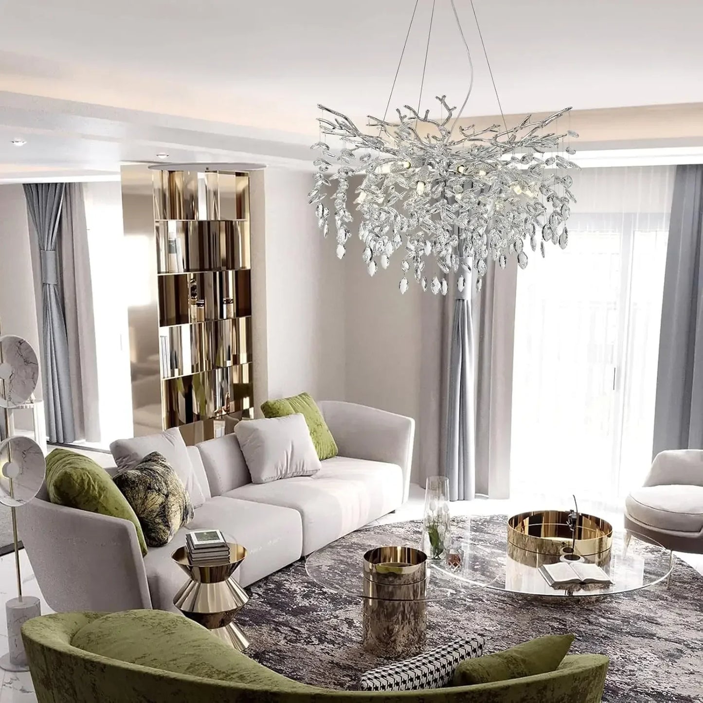 Modern Chrome Crystal Ceiling Chandelier Round Branch Crystal Chandeliers For Dining Living Room Bedroom Kitchen Fixture
