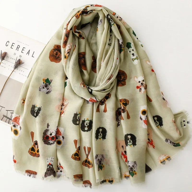 Cozy Dachshund Dog Cat Pattern Viscose Shawl for Women - 180x90Cm Fringe Detail Breathable Thin Wrap Scarves Autumn/Winter Snood