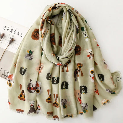 Cozy Dachshund Dog Cat Pattern Viscose Shawl for Women - 180x90Cm Fringe Detail Breathable Thin Wrap Scarves Autumn/Winter Snood