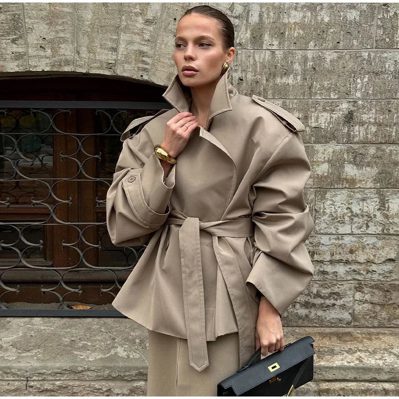 Black Stand Collar Trench Coat Women Casual Long Sleeve Single-breasted Loose Windbreaker 2026 Lady Autumn High Street Outwear