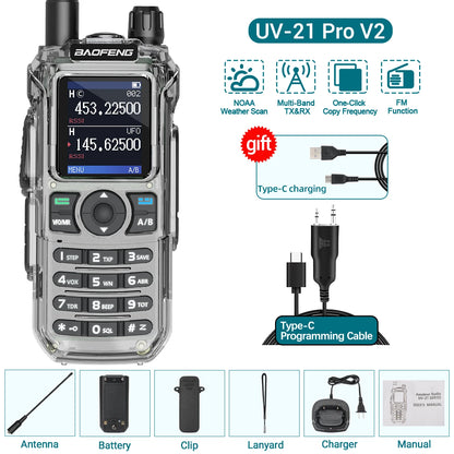 BAOFENG UV-21 PRO Walkie Talkie Wireless Copy Frequency High Power Multi-Band Type-C Charger Long Range Upgrade V2 Ham Radio