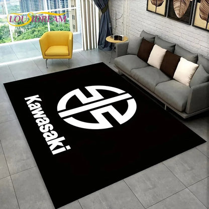 Kawasaki NEW 3D Motorcycle Pattern Carpet Living Room Decor Home Area Rug Flannel Floor Mat Non-Slip Doormat for Home Decor Rug