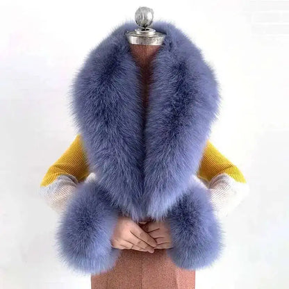 Winter Real Fox Fur Collar Cuffs Set Neck Warmer Fur Scarves Shawls Natural Fox Fur Collar Scarf Women Men Coat Warm Accessories