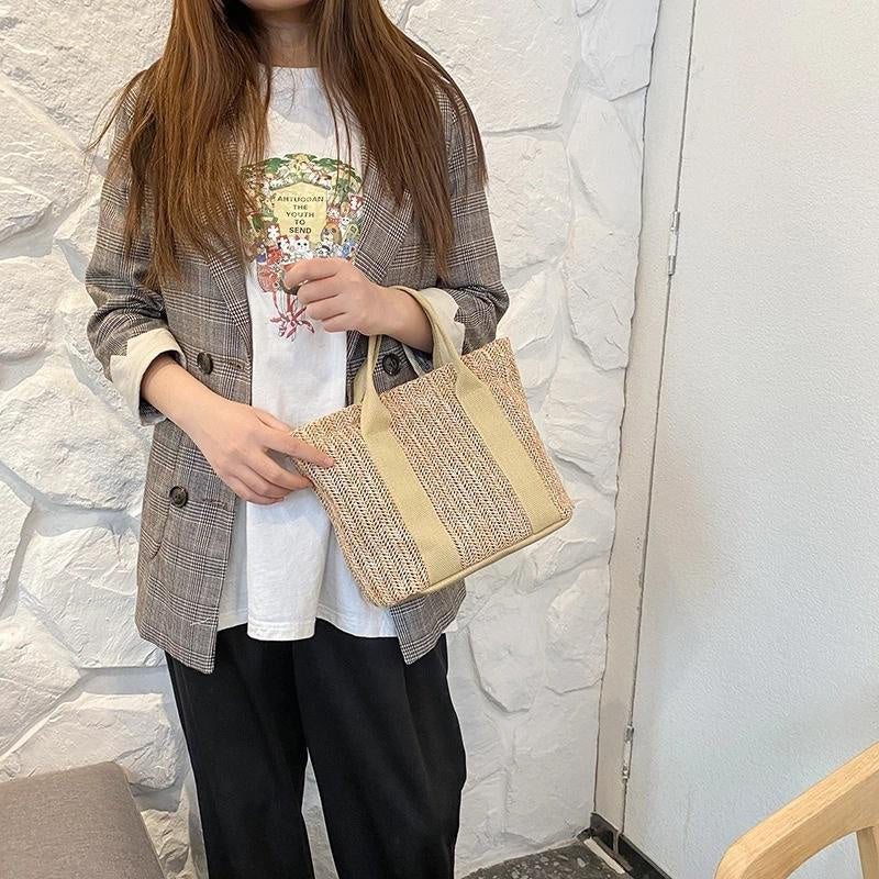 Summer Trend Straw Bags New Popular Hit Color Handbags for Women Zipper Color Matching Tote Bag