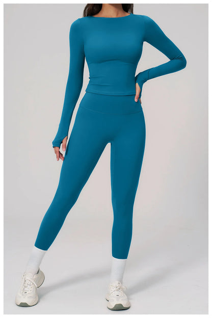 Yoga Set 2PCS Women Tracksuit Sportswear Workout Clothes Athletic Wear Gym Clothing Legging Fitness Top Long Sleeve Sports Suits