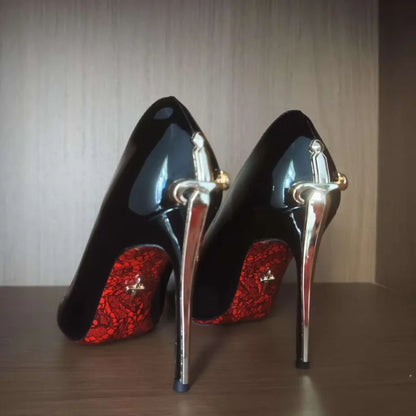 8CM-10CM Fashion Womens High Heel High Quality Metal Scepter Stiletto Pointed Leather Women Shoes Premium Single Shoes for Women