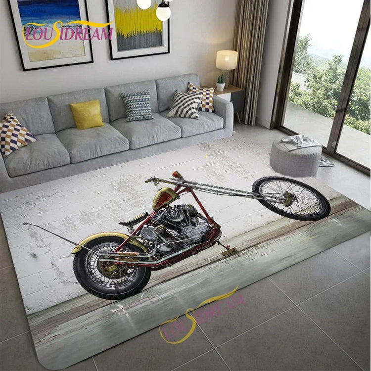 Retro Motorcycle Area Rug Carpet Moto Fans Non-slip Large Door Step Mat Bathmat for Living Room Bedroom Entrance Home Decoration