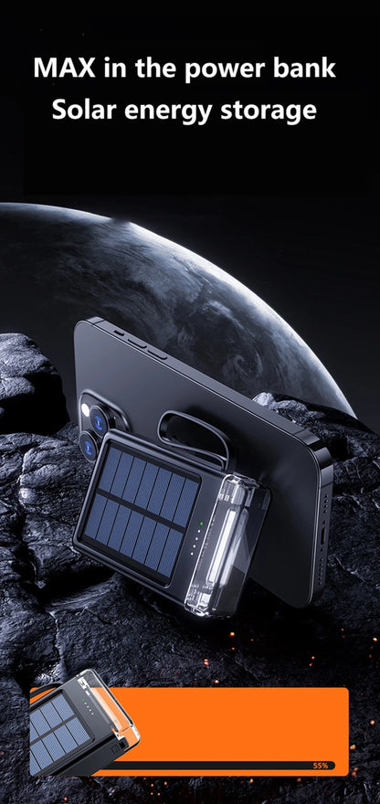 Lenovo 50000mAh Fast Charging solar compact portable LED light mobile power bank built-in cable power bank suitable for iPhone
