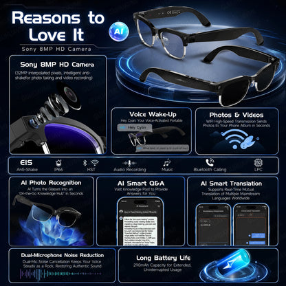 New HOT Business Smart Glasses Men 800W 4K HD Camera 1080P Shooting Action Capture AI Chat Call Waterproof Windproof Sunglasses