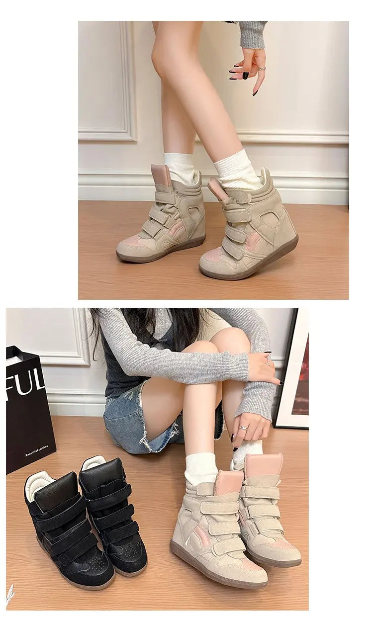 2026 Summer New Invisible Height-Boosting Color-Block Retro Versatile Sporty Casual High-Top Shoes for Women