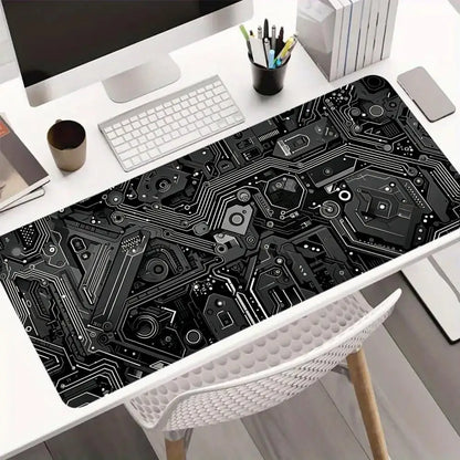 Black Circuit Print XXL 90x40 Gaming Mousepad Desk Mat Anti-slip Rubber Base Stitched Edge for Gamers Office Home Daily Use