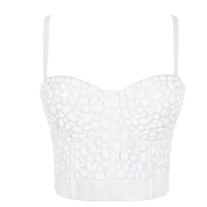 Quality Pearl Tank Tops Rhinestone Women Crop Top Club Clothes Streetwear Y2K Corset Woman Shaper Camis Fashion Feamale Clothing