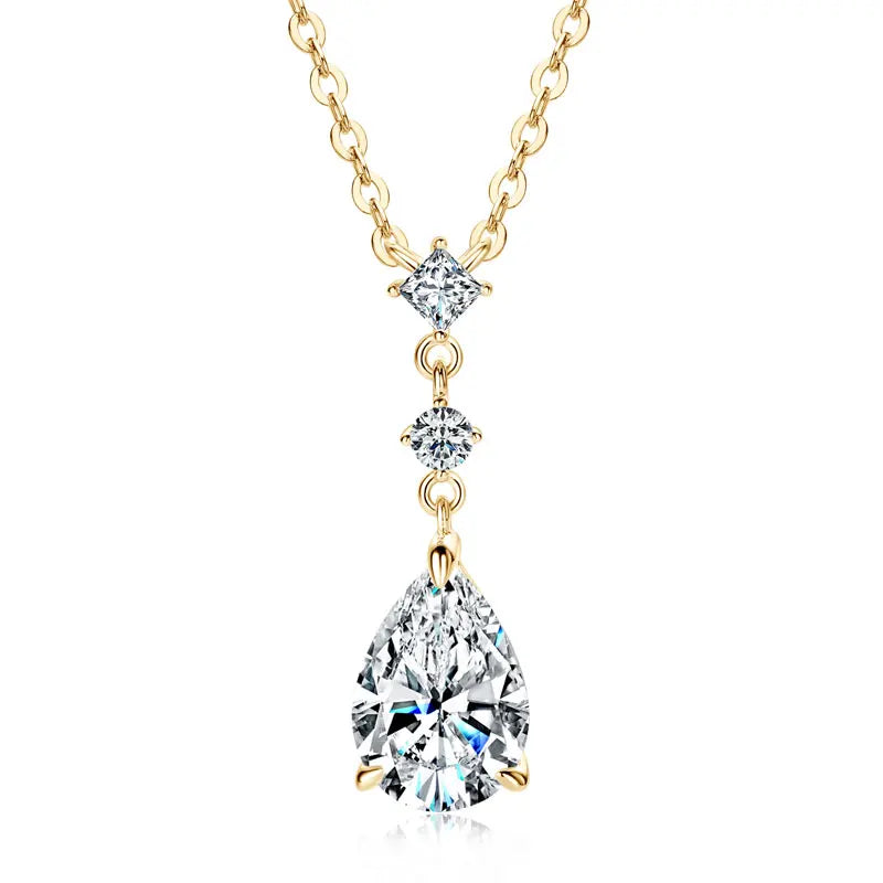 RAPRGOLD 2CT Moissanite Waterdrop Pendant Necklaces 925 Sterling Silver Necklace Chain for Women Girl Wedding Fine Jewelry Gift