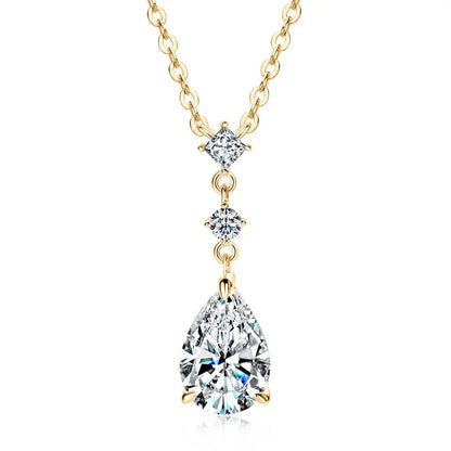 RAPRGOLD 2CT Moissanite Waterdrop Pendant Necklaces 925 Sterling Silver Necklace Chain for Women Girl Wedding Fine Jewelry Gift