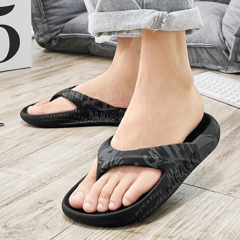 Printed male and female couples large size EVA high elastic flip-flops thick-soled lightweight slippers for outdoor beach shoes