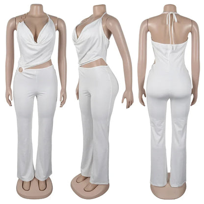 Doyerl Halter V-neck Backless One Piece Jumpsuit Women Sexy Hollow Out Sleeveless Night Club Outfits Birthday Rompers Overalls