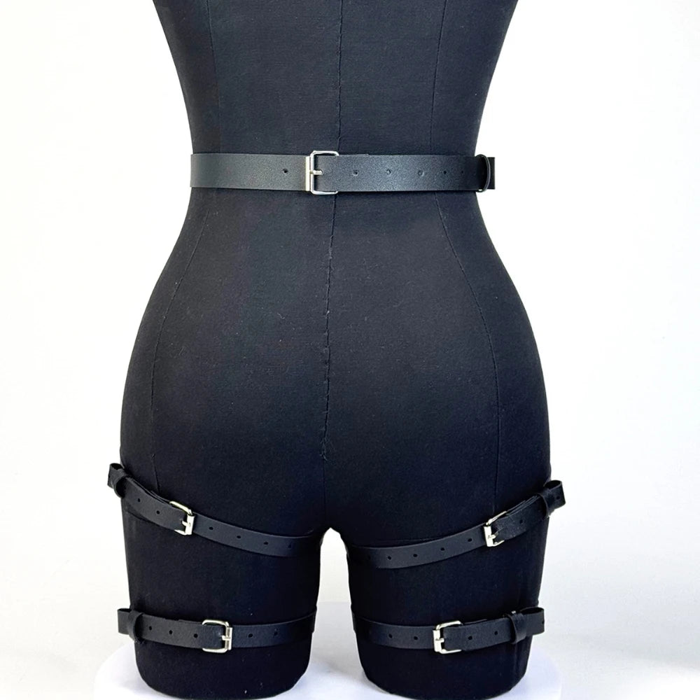 Women's Gothic Punk PU Leather Thigh Leg Harness Belt Adjustable Straps Streetwear Costume Accesssories