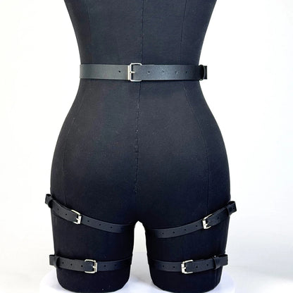 Women's Gothic Punk PU Leather Thigh Leg Harness Belt Adjustable Straps Streetwear Costume Accesssories