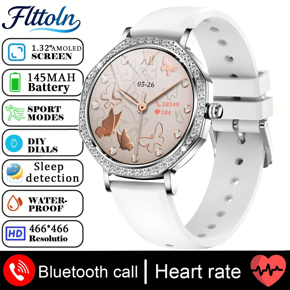 2026 New Ladies' Fashion Smartwatch Diamond Frame HD AMOLED Screen Bluetooth Call Health Monitoring Waterproof Smart Watch Gift