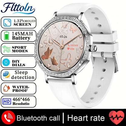 2026 New Ladies' Fashion Smartwatch Diamond Frame HD AMOLED Screen Bluetooth Call Health Monitoring Waterproof Smart Watch Gift
