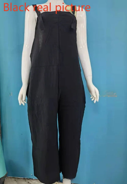 Women 2026 Sling Rompers Summer New Solid-Color Cotton Loose Casual Overalls Jumpsuits Women's Clothing