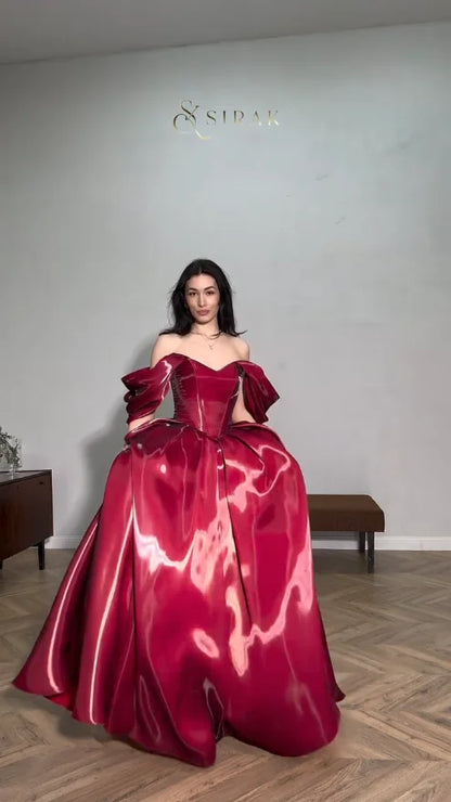 Xijun Modern Red Evening Dresses Off The Shoulder A-Line Birthday Party Dresses Corset Shiny Floor Length Prom Gowns Customized