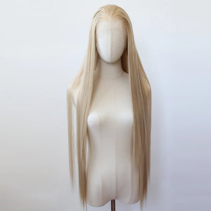 Flaxen Brown Synthetic Lace Front Wig 40inch Long Straight Flax Golden Lace Front Synthetic Wig Pre Plucked Natural Hairline