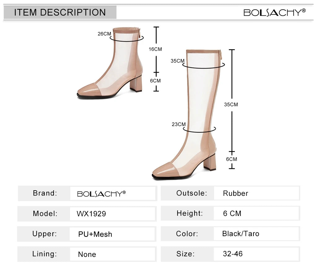 Sexy Air Mesh Zipper Female Boottes Summer Ponited Toe Ankle Boots Patchwork High Heesl Fashion Women Shoes Big Size 32-46