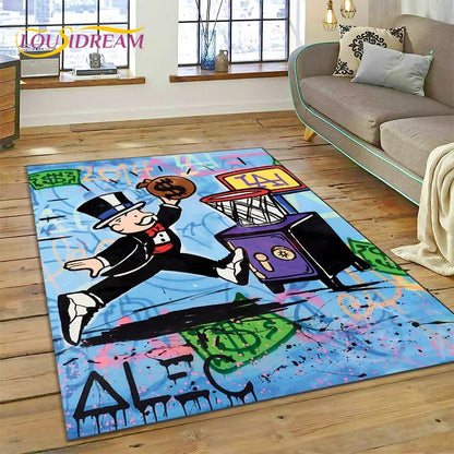 Game Dollar Monopoly Cartoon Money Rug Carpet for Living Room Bedroom Home Decor,Floor Mat Non-slip Decoration for Sofa Doormat