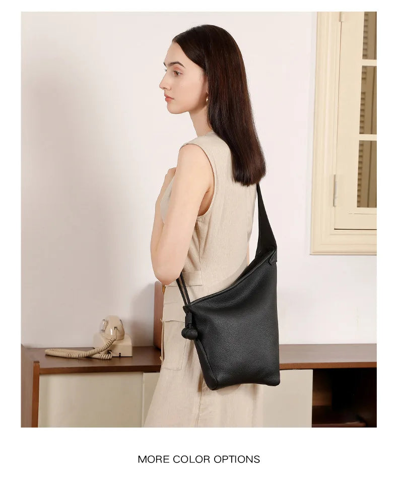 Women's Genuine Grade Cow Leather Handbags Luxury Designer Ladeis Shoulder Crossbody Bucket Bags for Woman Cowhide Underarm Bag