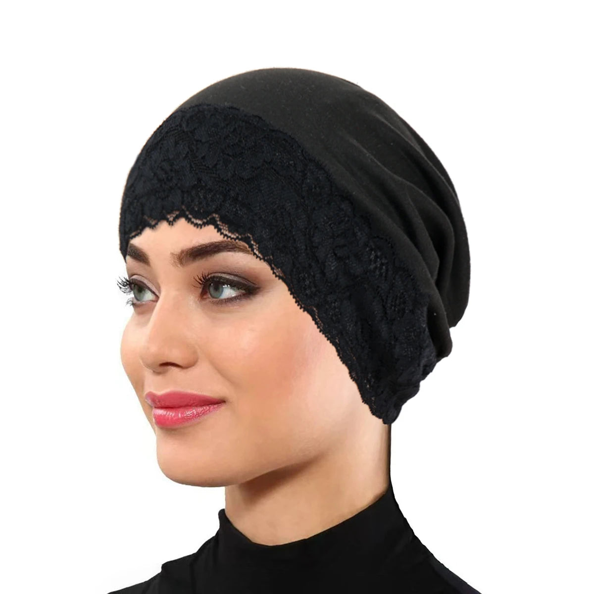 2026 New Lace Elastic Headscarf Cap Solid Color Base Cap Hair Care Cap Muslim Turban Hat Hijab Islamic headscarf Women's Hijabs
