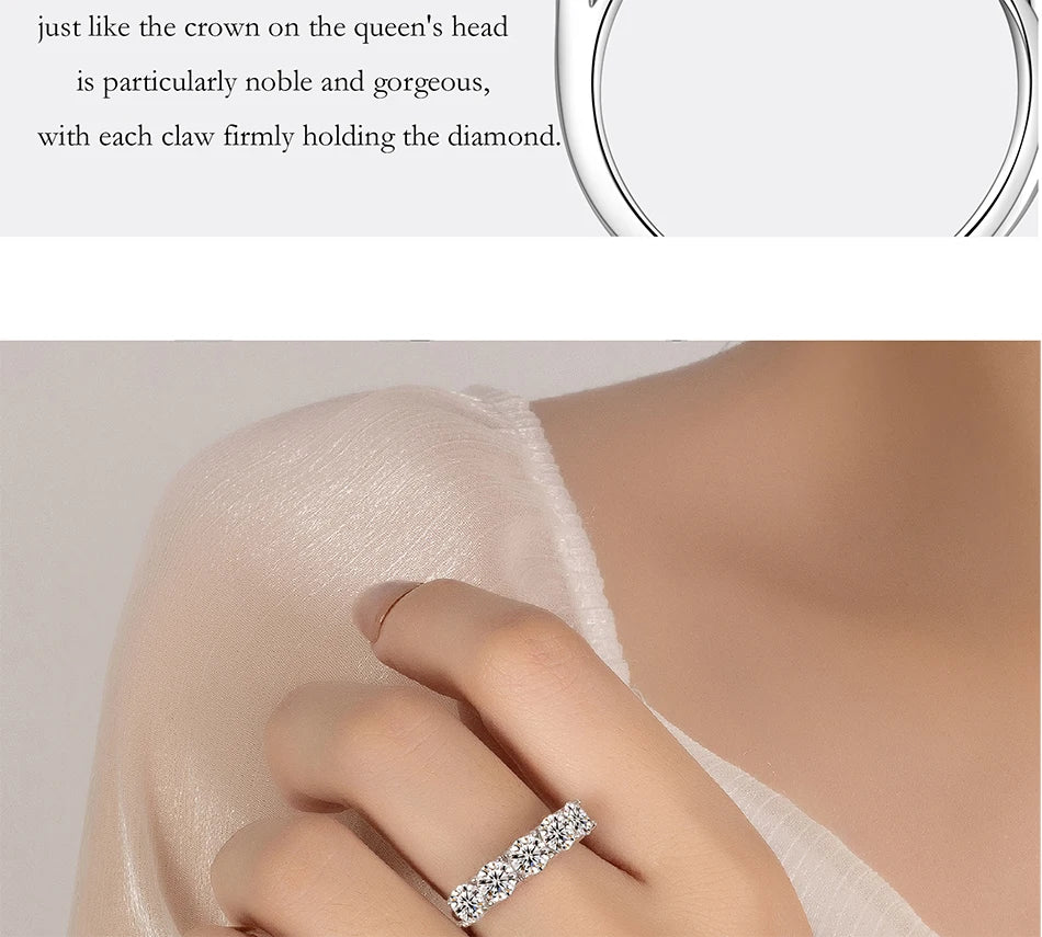 PERFANY 2.5/5CT Moissanite Ring For Women S925 Pure Silver Five Gemstone Ring Luxury Wedding High-end Jewelry