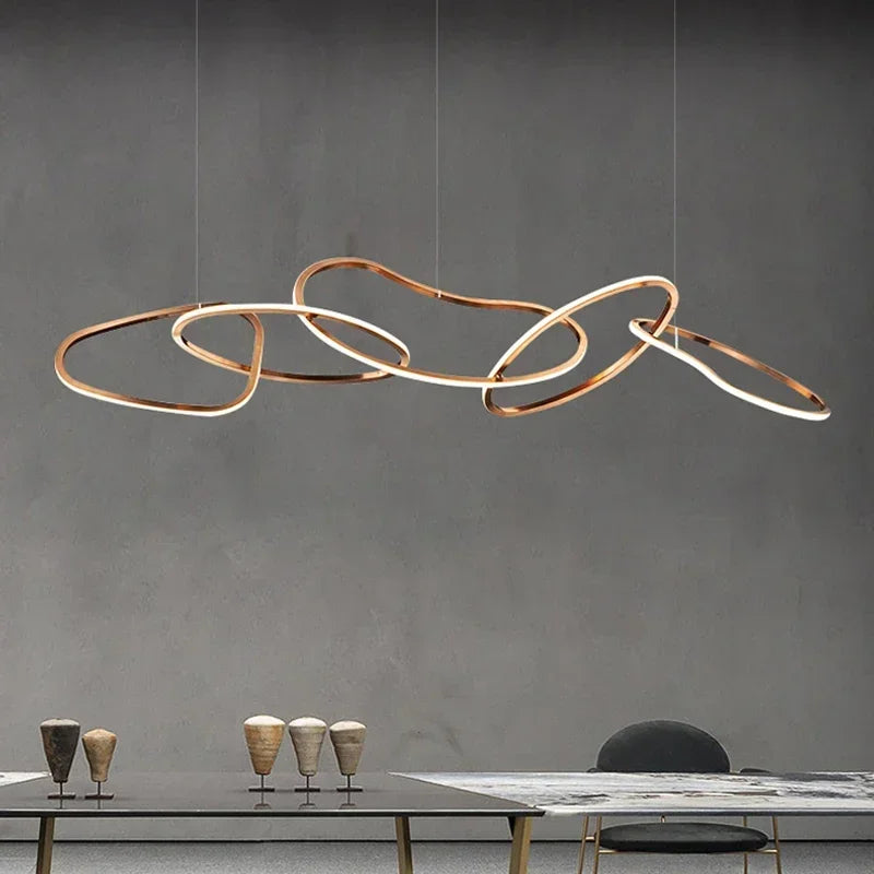 Modern Rose Gold LED Chandeliers Ligthing Nordic Lustre Home Decor Circle Rings Chandelier Hanging Pendant Lights Fixtures
