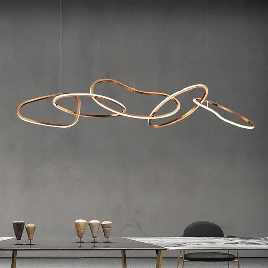 Modern Rose Gold LED Chandeliers Ligthing Nordic Lustre Home Decor Circle Rings Chandelier Hanging Pendant Lights Fixtures