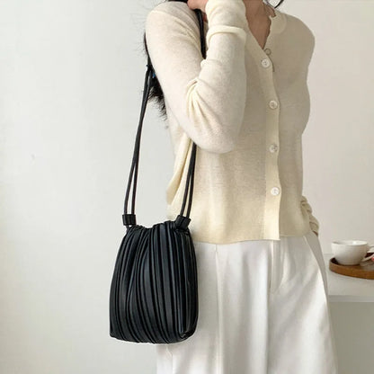 PU Leather Small Square Crossbody Bags for Women 2026 New Fashion Pleated Versatile Phone Shoulder Bag Korean Luxury Handbags