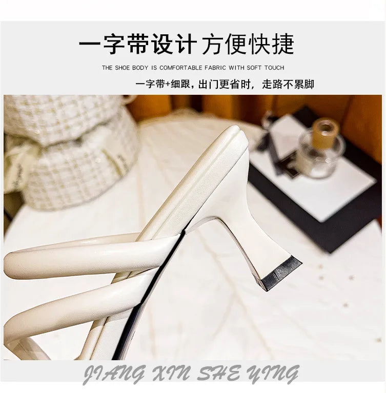 Elegant Ladies Glass Tacones Slippers Open Toe Thick Band Sandals Women High Heels Shoes Wedges Open Toe Slides Beach Sandalias