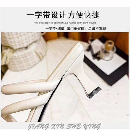 Elegant Ladies Glass Tacones Slippers Open Toe Thick Band Sandals Women High Heels Shoes Wedges Open Toe Slides Beach Sandalias