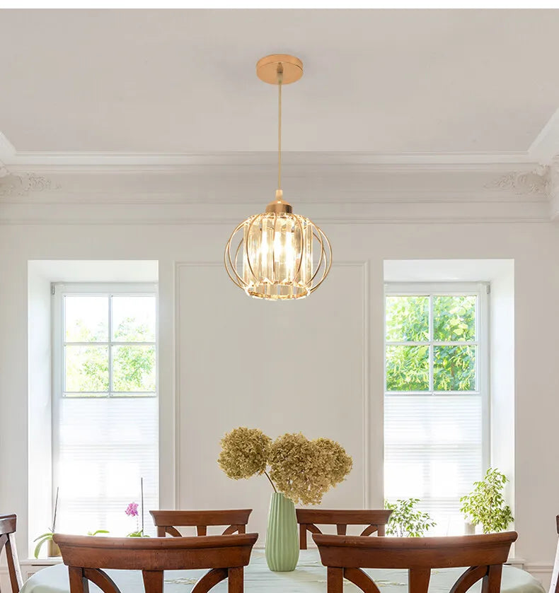 Crystal LED Pendant Lights For Dining Room Living Room Nordic Black Iron Shade 1/3 Lights Kitchen Decor Hanging Ceiling Lamp