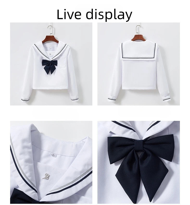 Japanese Female Student Jk Skirt Suit White Basic Style College Style Sailor Suit Bow Pleated Skirt High School Student Uniform