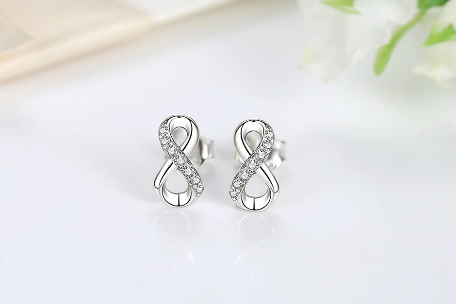 Original 925 Sterling Silver Earrings Infinity Love Heart Piercing Crystals Stud Earings For Women Birthday Gift Luxury Jewelry