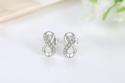 Original 925 Sterling Silver Earrings Infinity Love Heart Piercing Crystals Stud Earings For Women Birthday Gift Luxury Jewelry