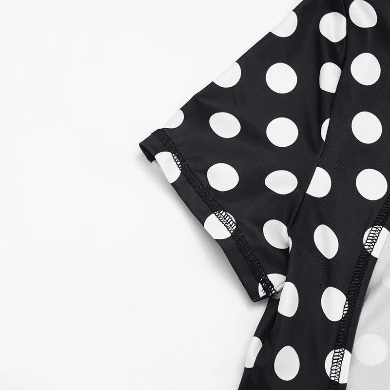 FAGADOER Retro Big Polka Dot Bodycon Rompers Women Short-sleeve Back Hollow Out Ruched Jumpsuits Streetwear Party Club Playsuits