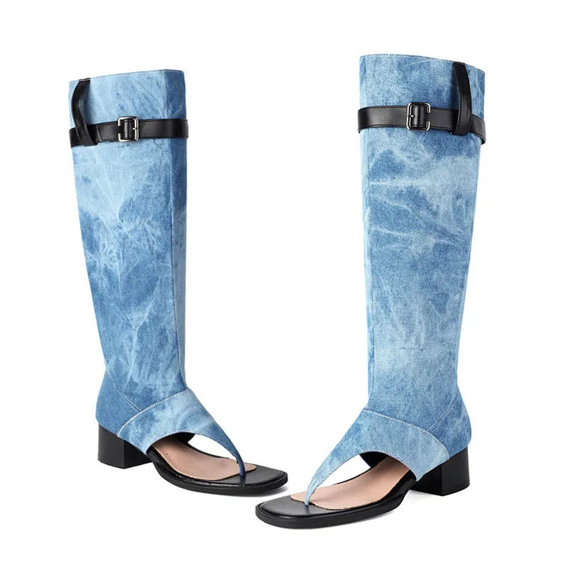New Fashion sandalias femininas Clip Toe Chunky Heels High Top Sandals Women Knee High Boot Summer Shoes Lady Flip Flops WSH5264